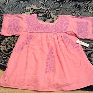 Elegant Pink Blouse with Purple Embroidery